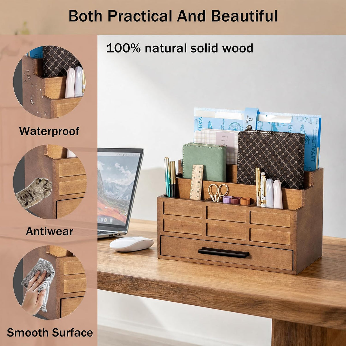 Desk Organizer with Drawer, Countertop Bill Mail Organizer and File Storage