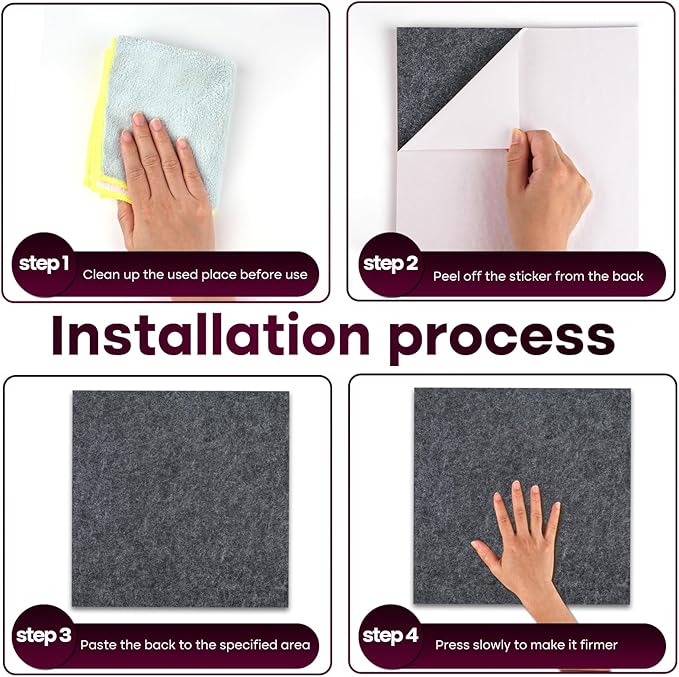 Bouiexye Felt Cork Board Tiles 6 Pack Grey Bulletin Boards 12"x12" - Image 4