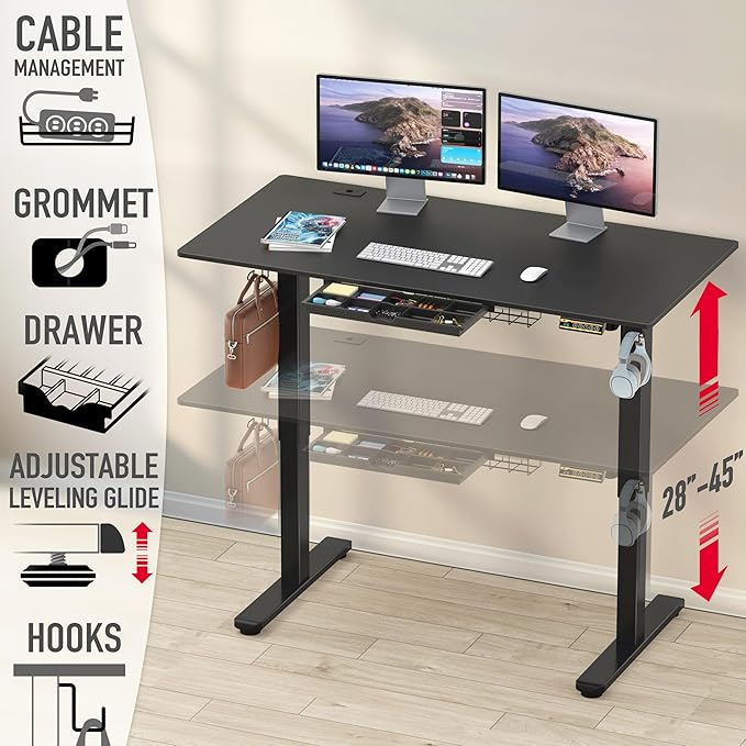 SHW 55 x 28 Inches Electric Height Adjustable Standing Desk - Image 4