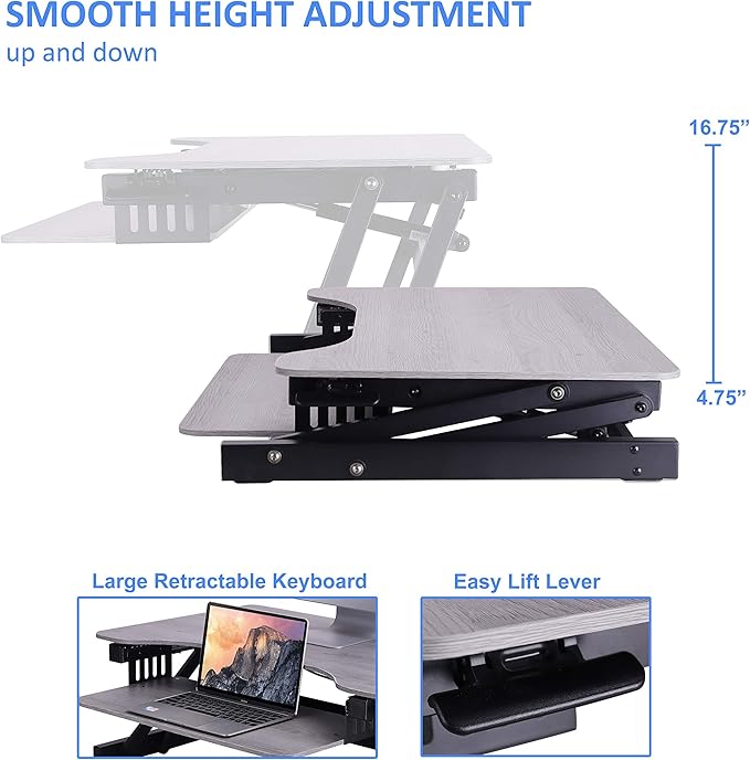 Rocelco 32" Height Adjustable Standing Desk Converter - Image 3