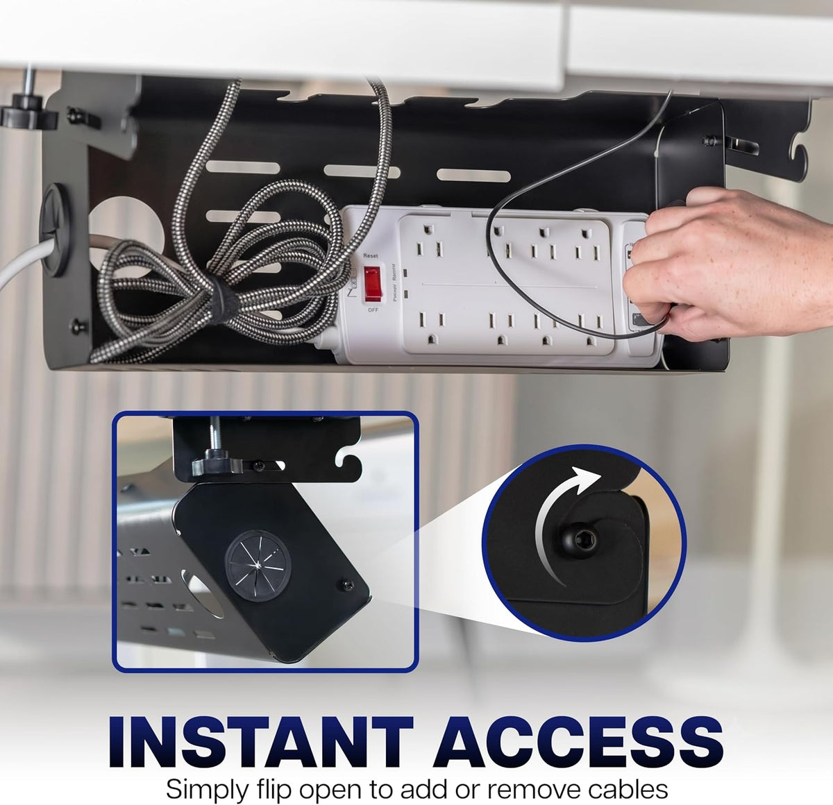 VIVO Black Clamp-On Flip-Open 19 in Cable Management Box, DESK-ACMB20-C