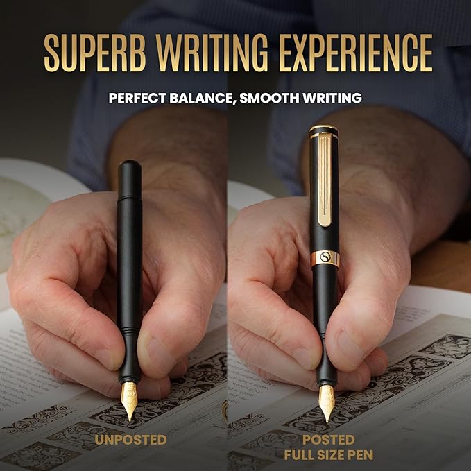 Scriveiner Luxury EDC Fountain Pen, Stunning Black Pocket Pen - Image 6