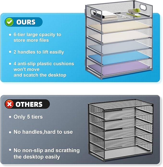 Marbrasse 6 Tier Paper Organizer Letter Tray - Image 2