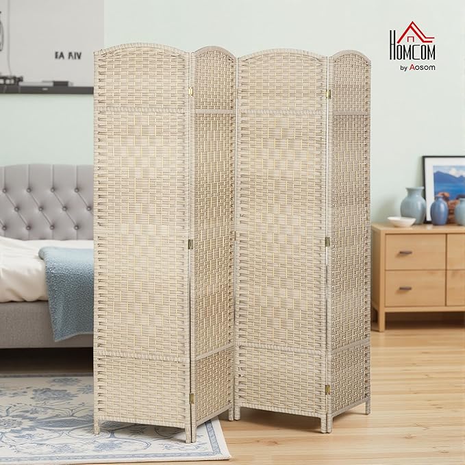 HOMCOM 4 Panel Room Divider, Hand-Woven Freestanding Wall Partition - Image 2