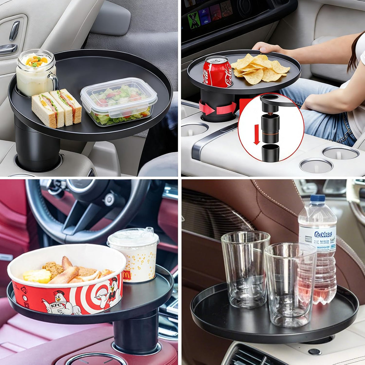 Car Tray 360° Rotating Cup Holder Table Organizer for Car Center Console Car ...