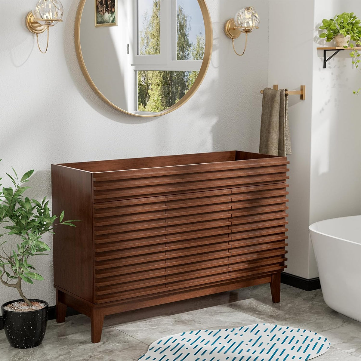 ROOMTEC 48" Bathroom Vanity, Mid-Century Freestanding Bathroom Cabinet V...