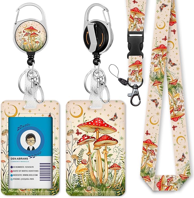 Giancomics Mushroom Lanyards for Id Badges, Cute ID Badge Holder by Giancomics