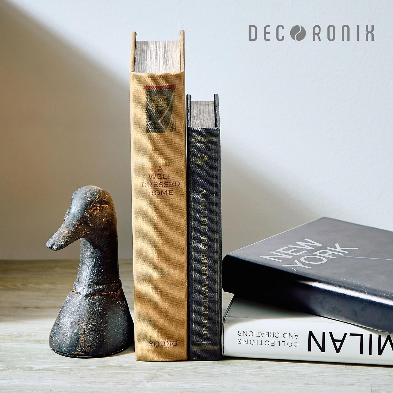 Decorative Distressed Cast Metal Duck Head Bookends - Heavy Duty Book Stopper for Shelves, Cute Novelty Book Holder - Rustic Vintage Home Office Organizer Set of 2