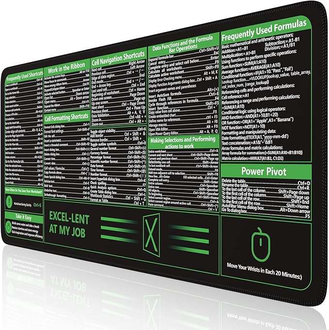 iCasso Excel Cheat Sheet Desk Pad, Excel Mouse Pad Shortcuts, Excell Short Cut by iCasso
