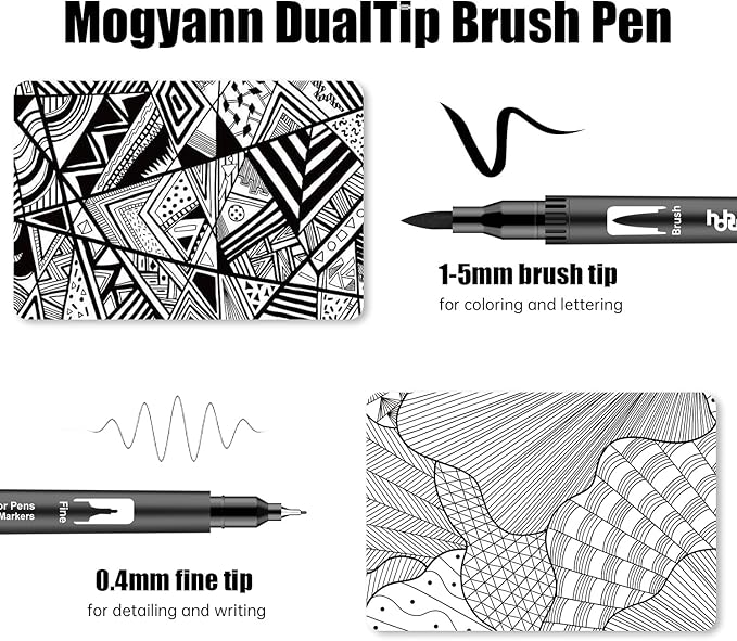 hhhouu 17Pack Dual Tip Black & White Brush Pens- Fineliner & Highlighting Set - Image 2