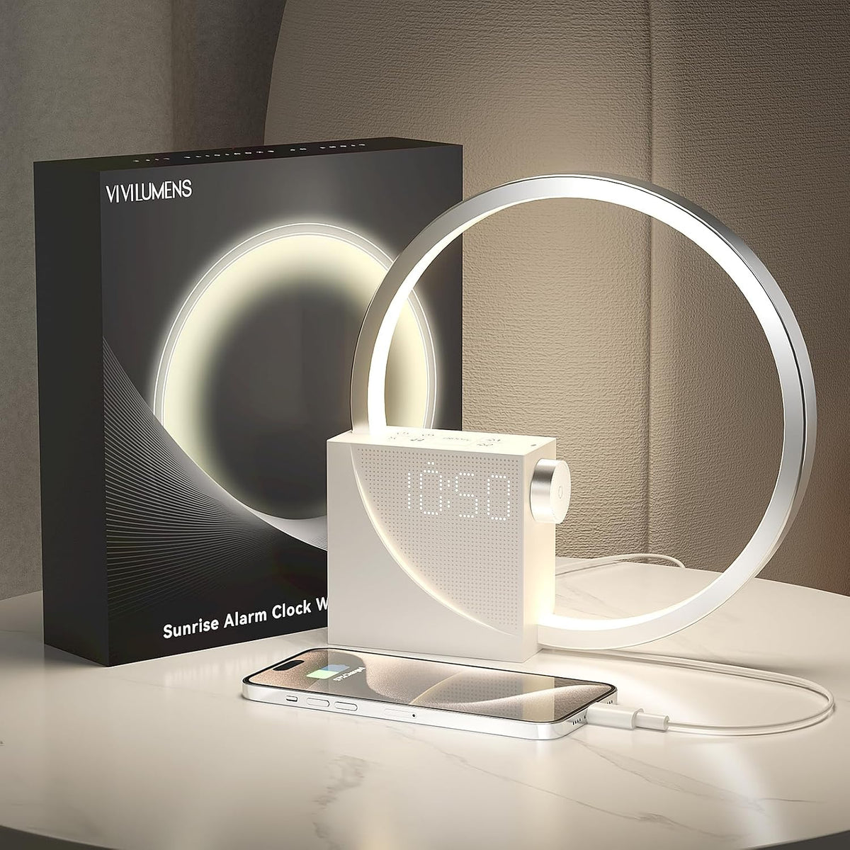 vivilumens sunrise digital alarm clock, white noise sound, main product view