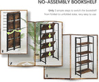 4NM No Assembly Folding Bookshelf Storage Shelves 4 Tiers Vintage Bookcase - Image 9