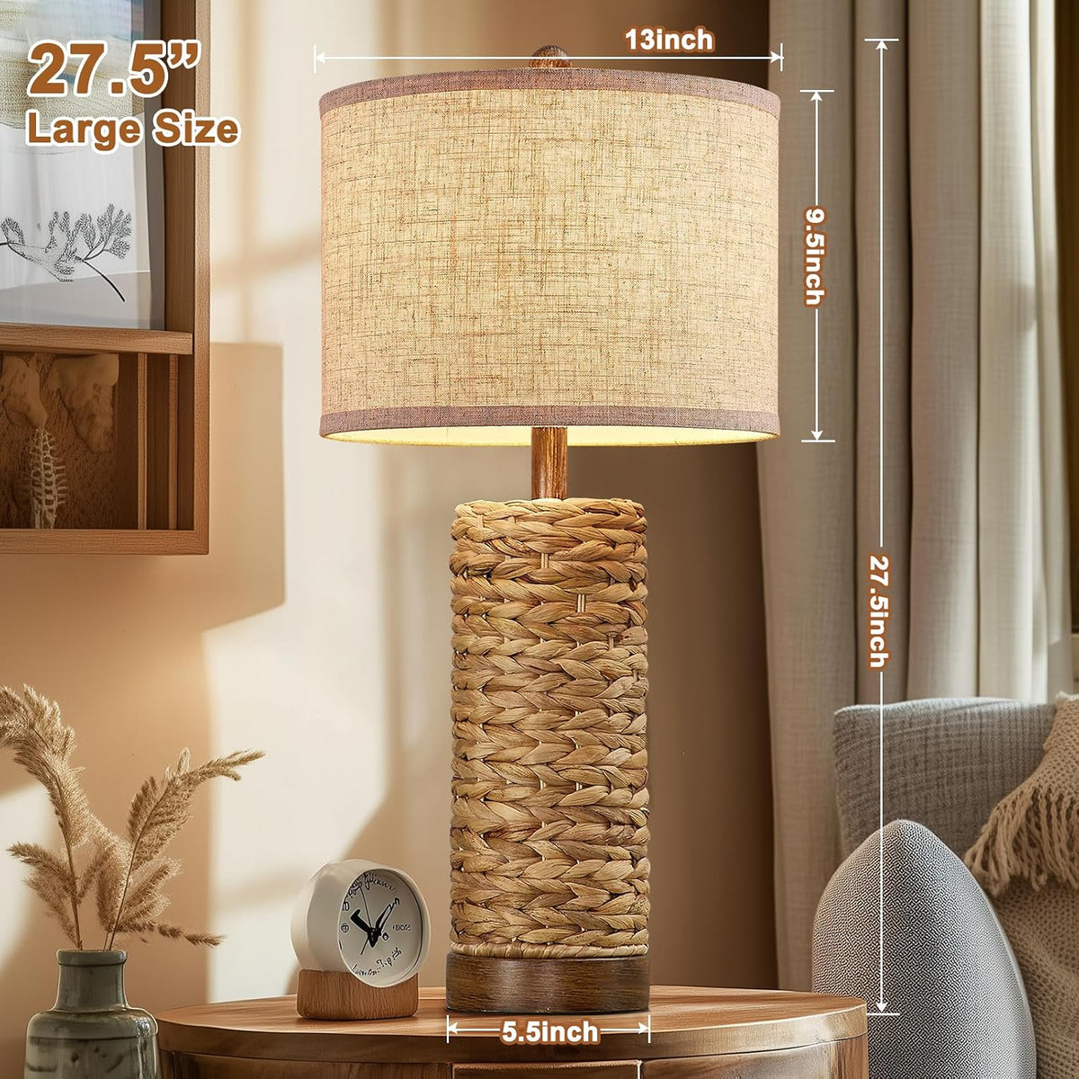 27.5'' Tall Natural Rattan Table Lamps Set of 2, Hand - Woven Wicker ...