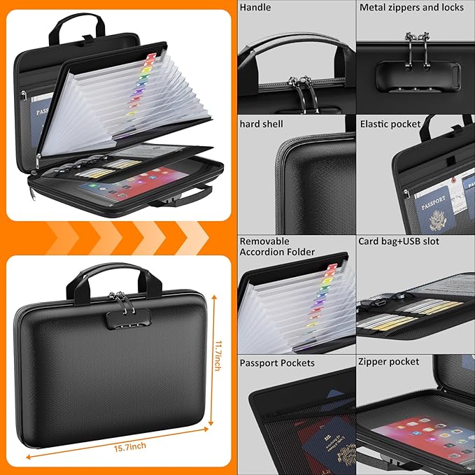 Fireproof File Organizer with Lock, Hard-Shell Case Fireproof Document Box with - Image 4