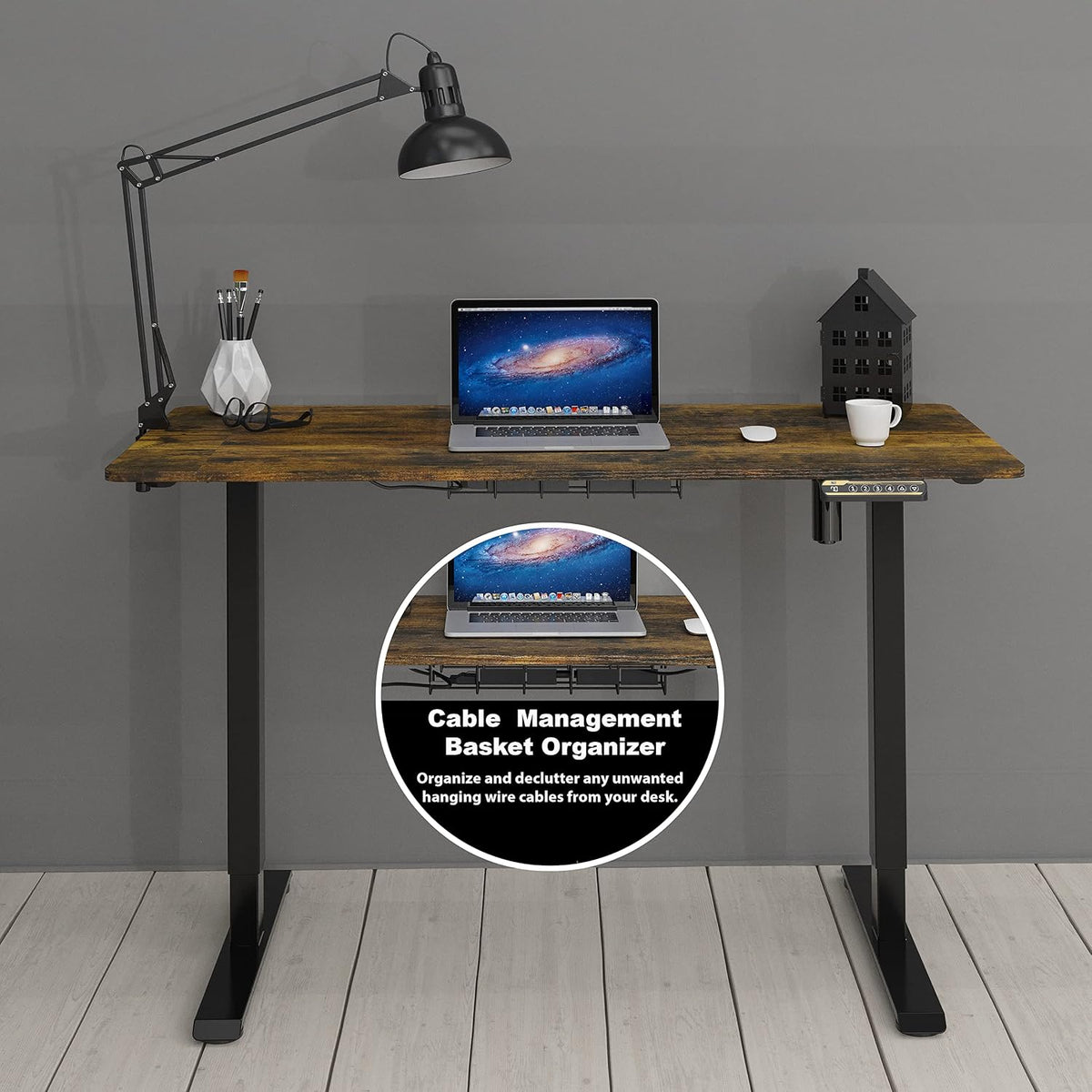 SHW 48-Inch Electric Height Adjustable Sit to Stand Desk, Rustic Brown