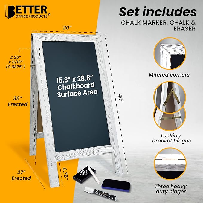 Better Office Products Magnetic A-Frame Chalkboard Sign, Extra Large 20" x 40" - Image 3