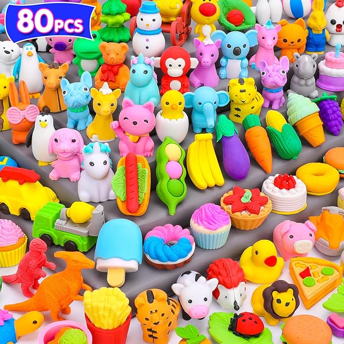 80PCS Mini Animal Erasers for Kids Bulk Small Toys, 3D Cute Erasers Desk Pets by Palmatte