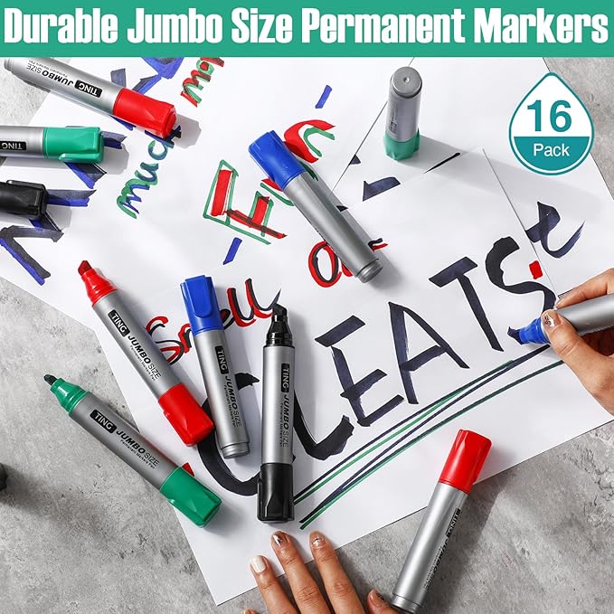 Fuutreo 16 Pcs Jumbo Size Permanent Markers Bulk Large Chisel Tip Permanent - Image 7