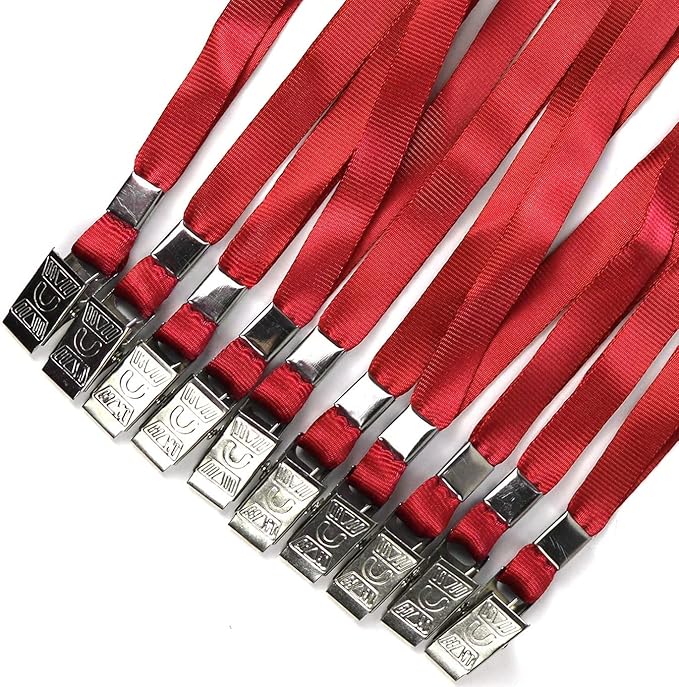 Beebel Red Lanyards 100 Pack Nylon Flat Badge Lanyard Bulldog Clip - Image 6