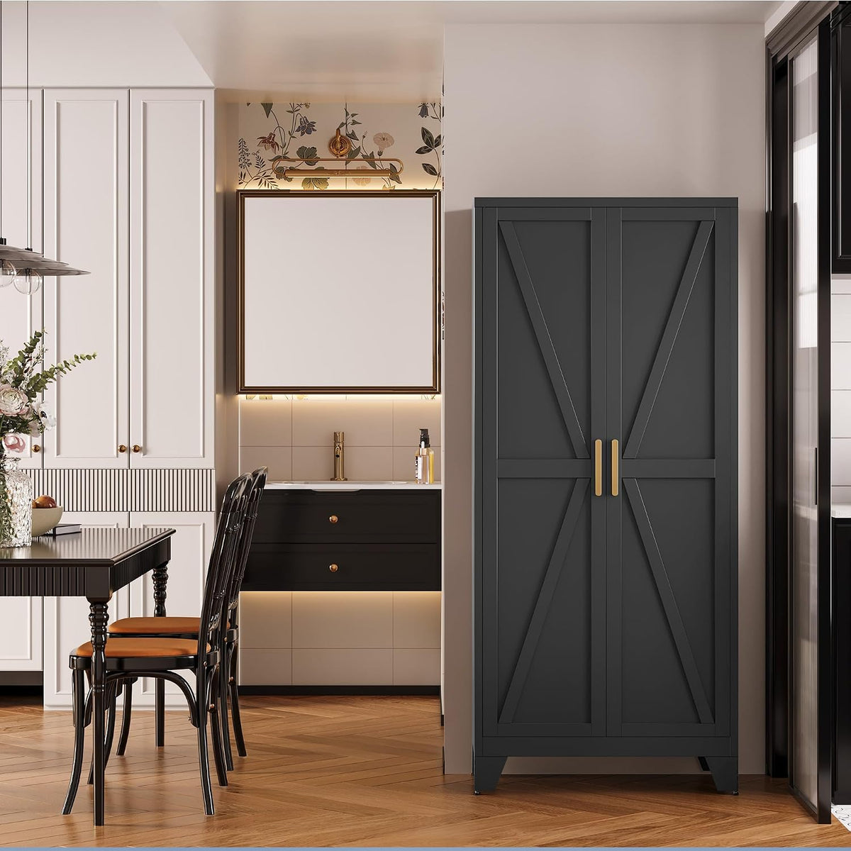 qinptwut 61" metal storage cabinet, 4-tier kitchen pantry, side view