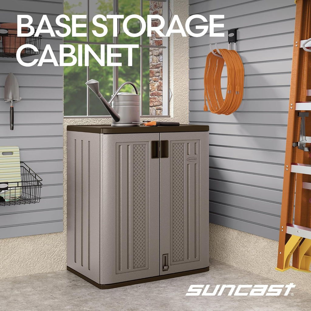 suncast 9 cu ft base storage cabinet, lockable, close-up detail