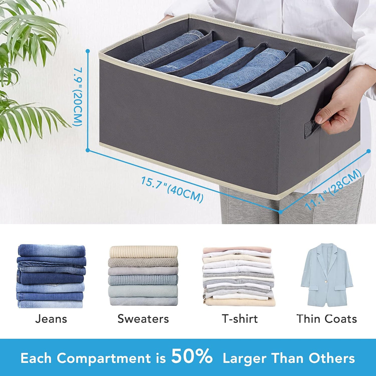 6 Pcs Large Wardrobe Organizer, 6 Grids, Dark Grey