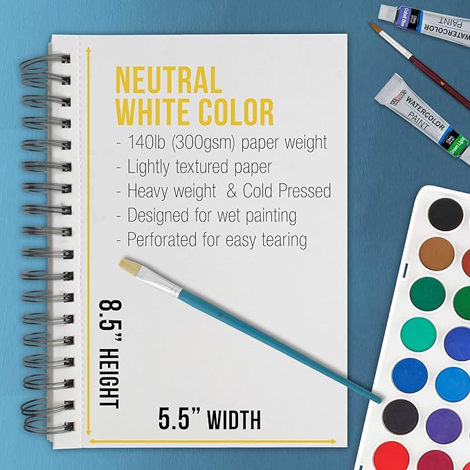 U.S. Art Supply 5.5" x 8.5" Premium Heavyweight Watercolor Paper Pad, 140lb - Image 3