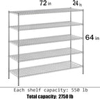 Regal Altair 24" Deep x 72" Wide x 64" Height Wire Shelving Kit | 5-Tier | NSF - Image 3