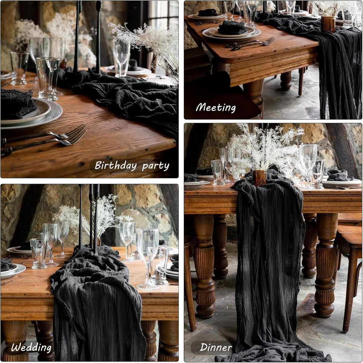 35x120 Inch Black Cheesecloth Table Runner Halloween Gothic Wedding Decor