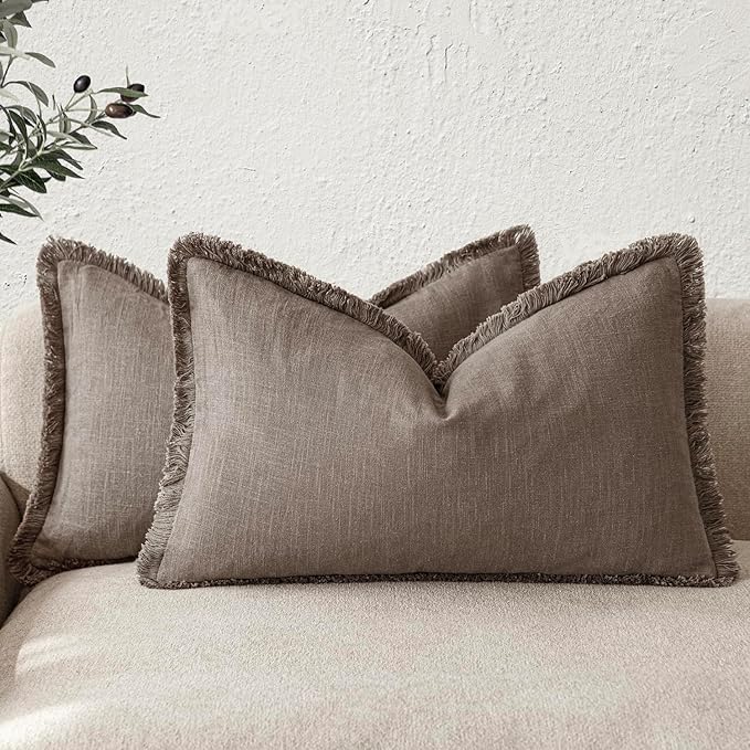 Foindtower Set of 2 Decorative Linen Fringe Lumbar Throw Pillow Covers Boho by Foindtower