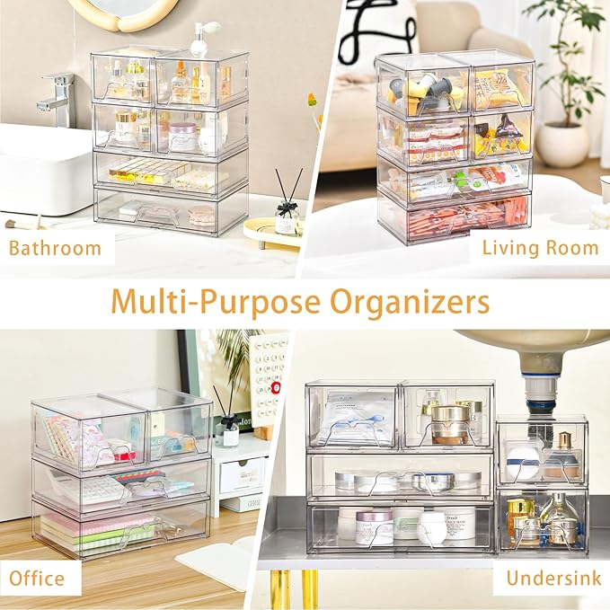 Stebopum 4 Pack Stackable Storage Drawers Clear Acrylic Organizer Bathroom - Image 7