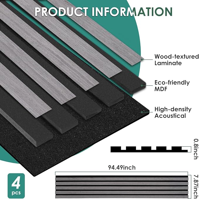 VallisCo 4-Piece Wood Slat Acoustic Panels - Image 2