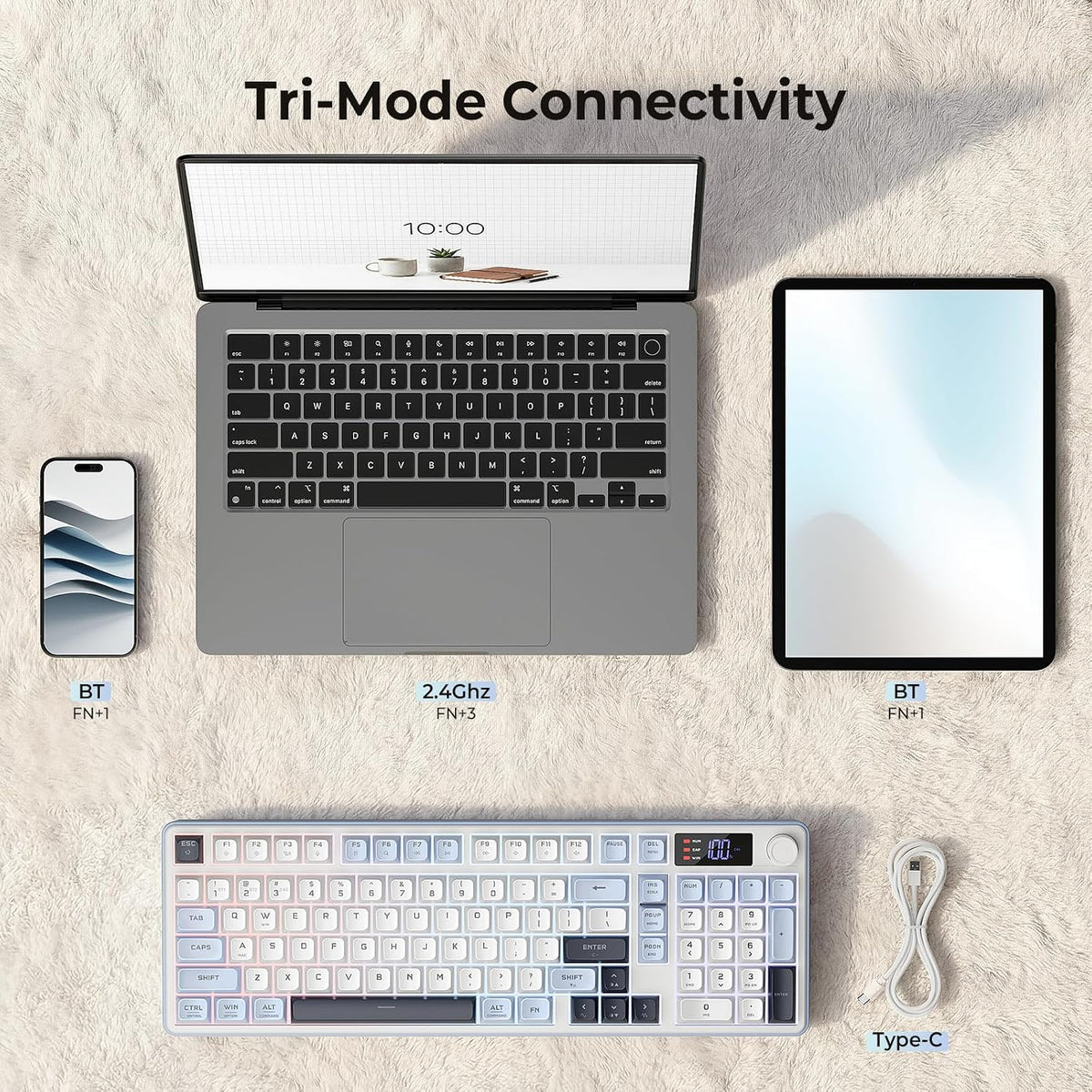 Redragon Wireless Gaming Keyboard, 98-Key Tri-Mode (BT/2.4G/Wired) RGB Comput...