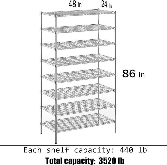 Regal Altair 24" Deep x 48" Wide x 86" Height Wire Shelving Kit | 8-Tier | NSF - Image 3