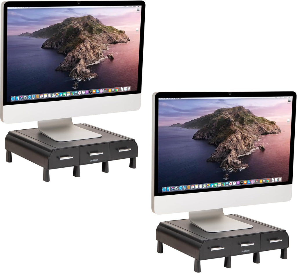 mind reader monitor stand, 3 storage drawers, desktop, main product view