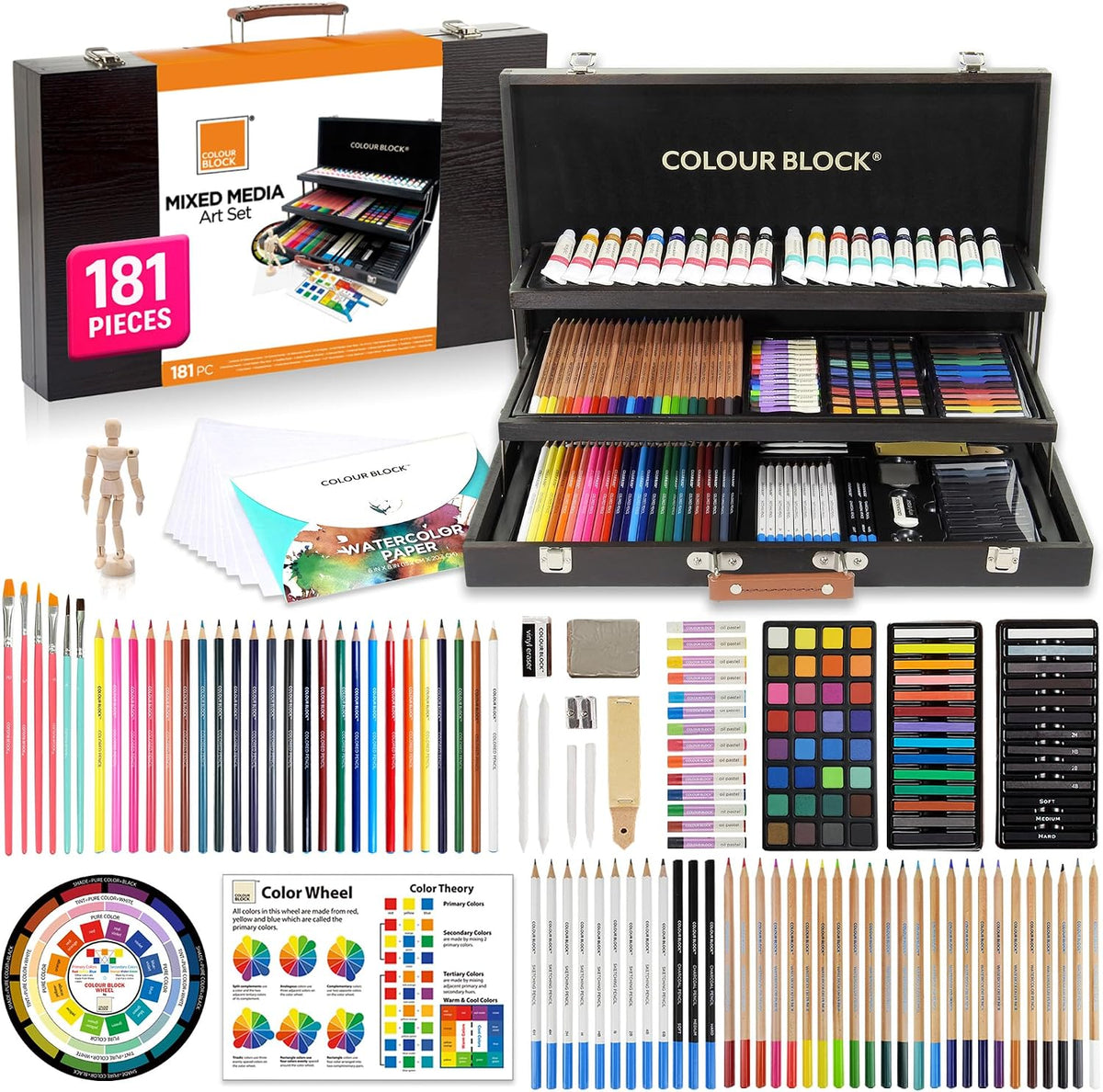 colour block 181-piece mixed media art set in, main product view