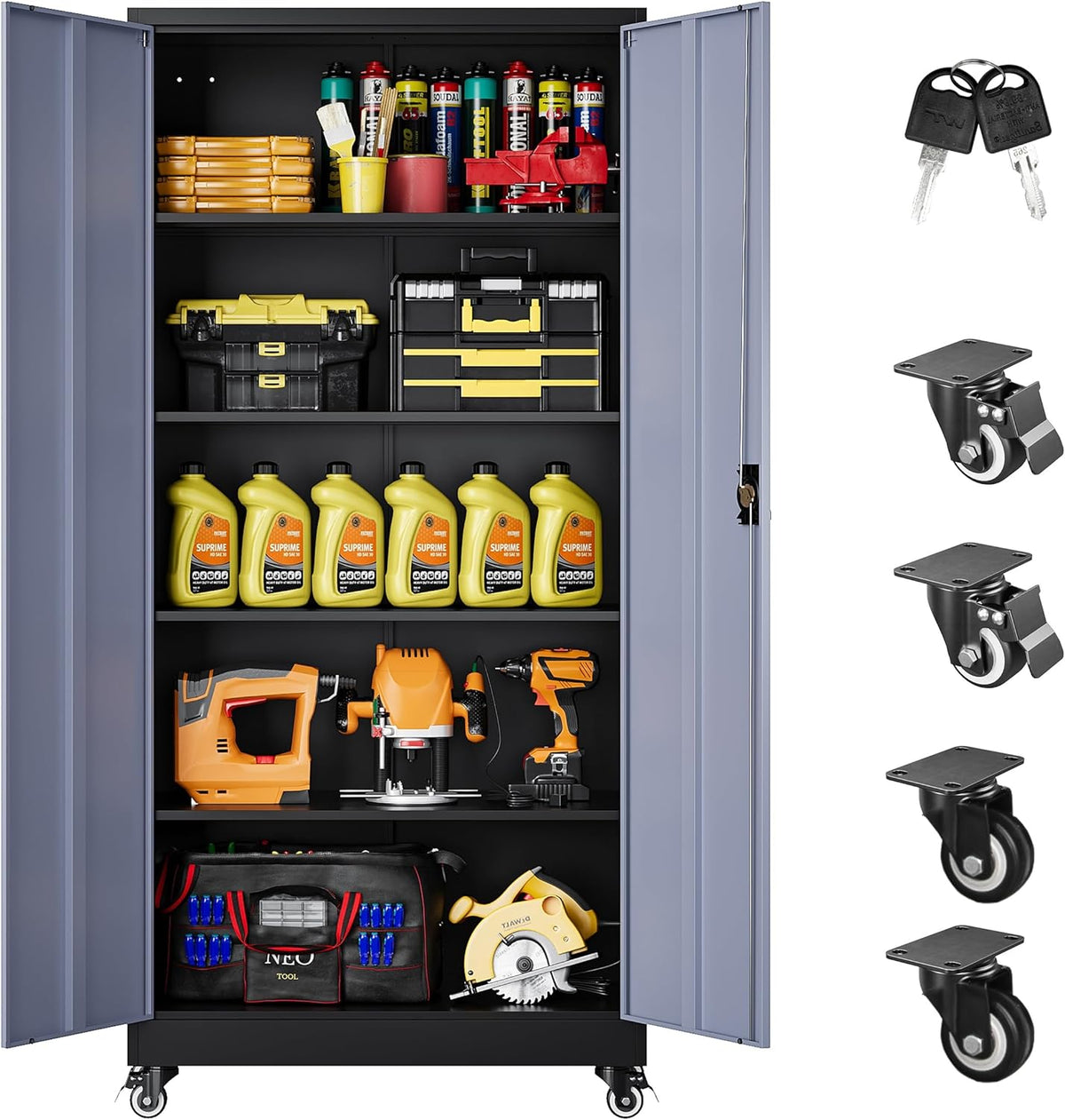 sisesol 75" tall metal storage cabinet with wheels,rolling, main product view