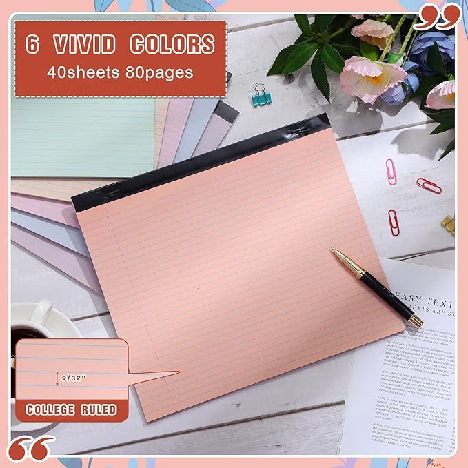 Lincia 6 Pcs 11" x 9.5" Legal Pads College Ruled Notepad Landscape Notebook - Image 3