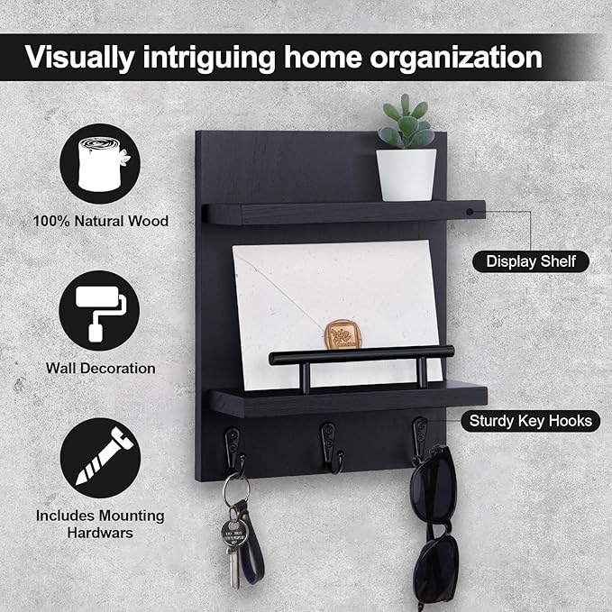 Lucundm Key Holder Wall Mount, Mail Shelf Decor - Image 3