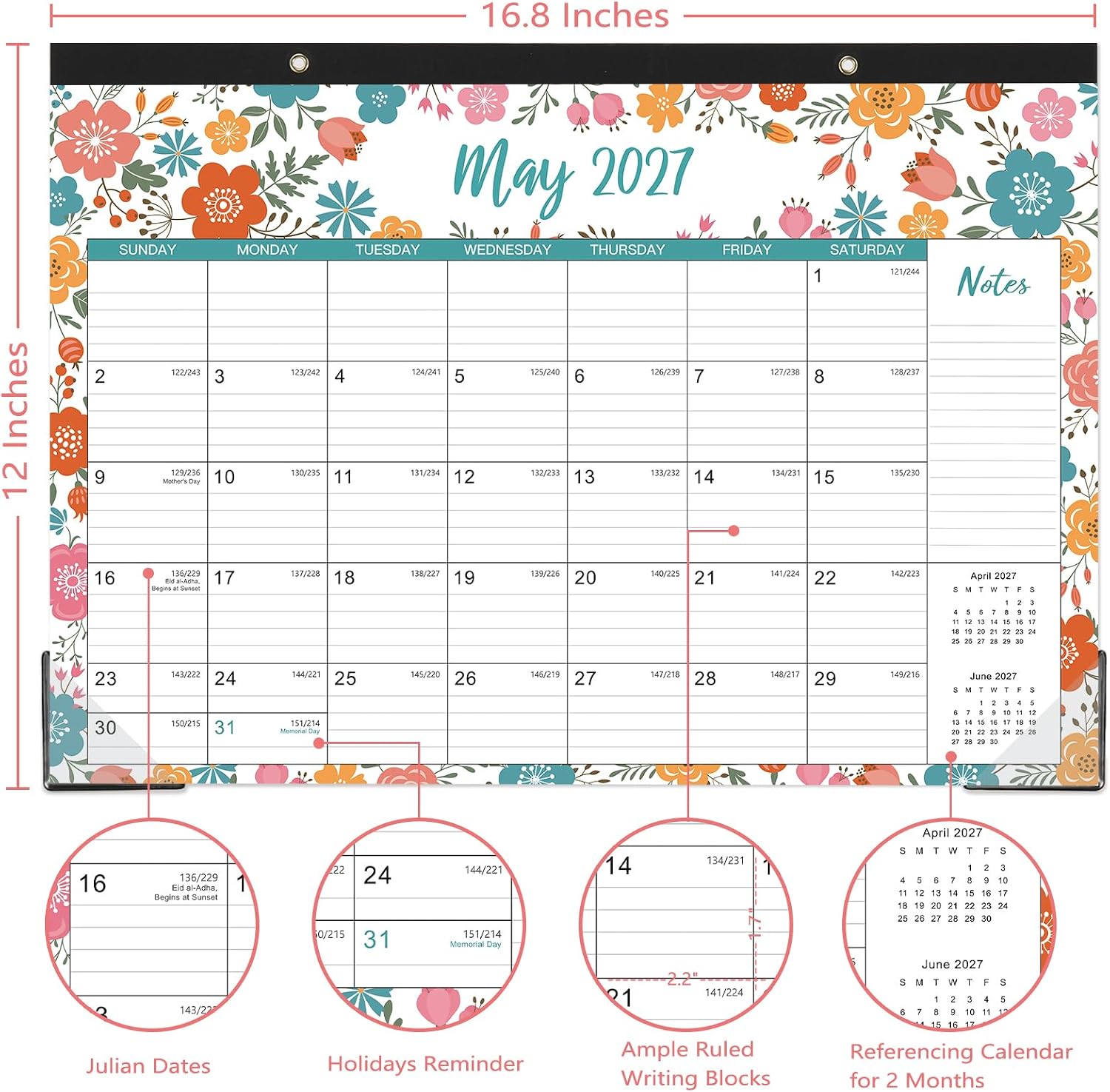 2027 Desk Calendar - Jan 2027 - Dec 2027, Large Monthly Desk Calendar 12 Months, 17" x 12", Desk Pad, Large Ruled Blocks, To-do List & Notes, Best Desk/Wall Calendar 2027 for Planning or Organizing