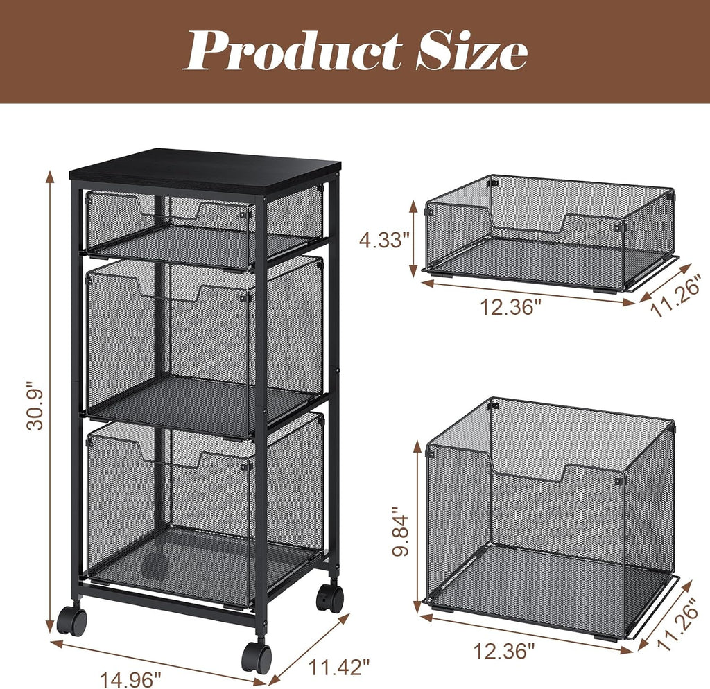 sbanmao 3 drawer mobile file cabinet for home, close-up detail