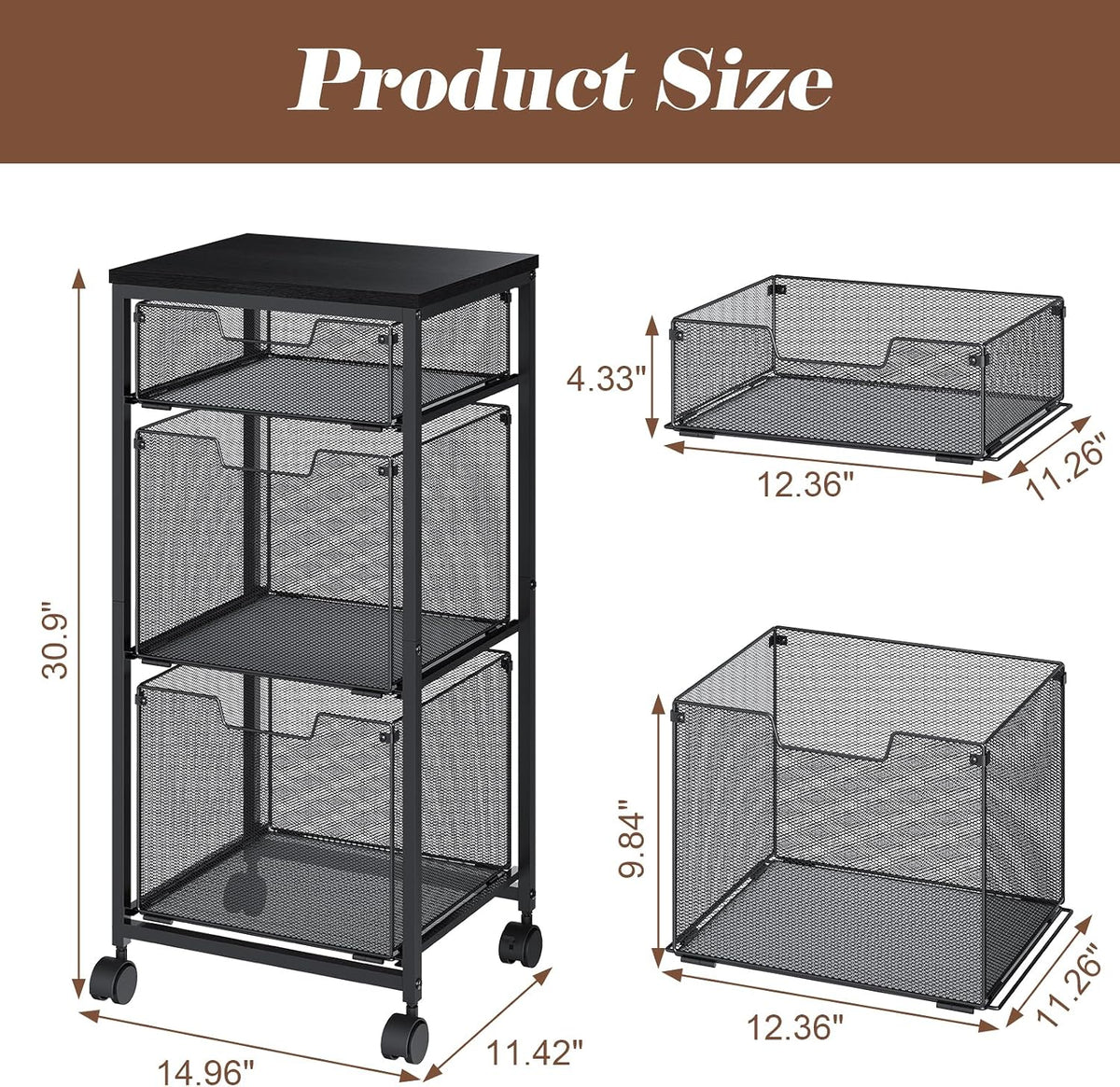 sbanmao 3 drawer mobile file cabinet for home, close-up detail