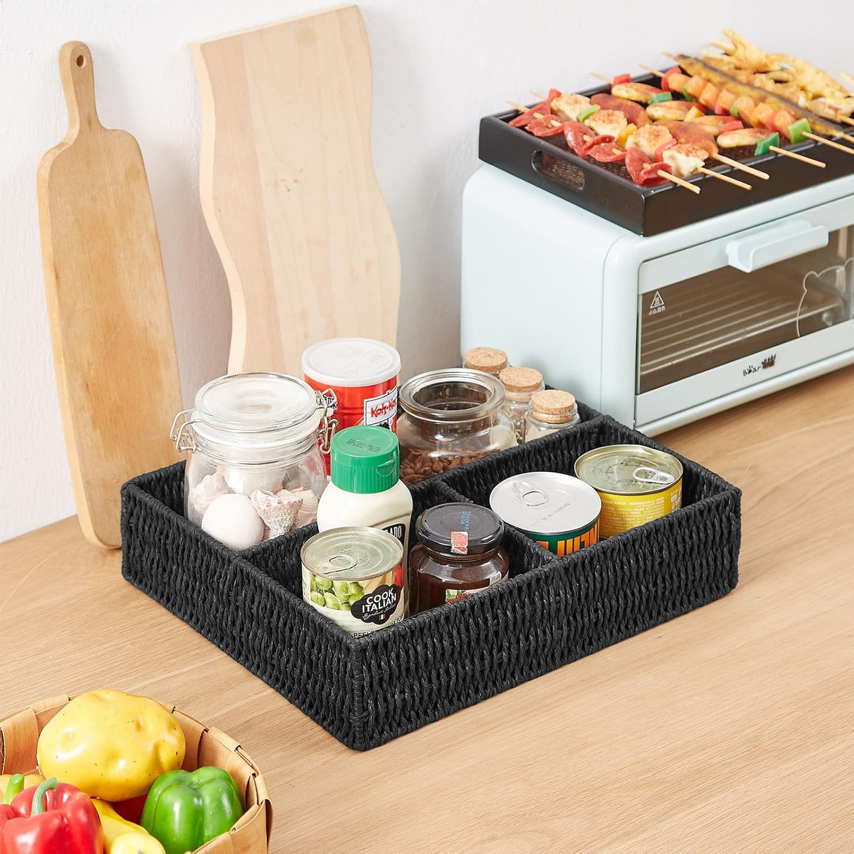 Vagusicc Wicker Divided Storage Basket, Black Wicker Baskets, Basket for Shel...