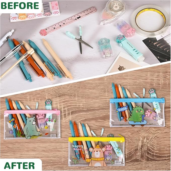 Ulema 36 Pcs Back to School Gifts Cartoon Mesh Pencil Pouch Bags Plastic Zipper - Image 5