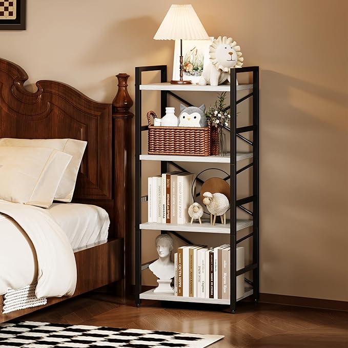 Homeiju 4 Tier Small White Metal Bookcase - Image 4