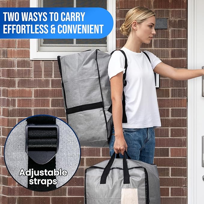 TAILI 2 Pack Gray Moving Bags w/Adjustable Backpack Straps, Moving Supplies - Image 3