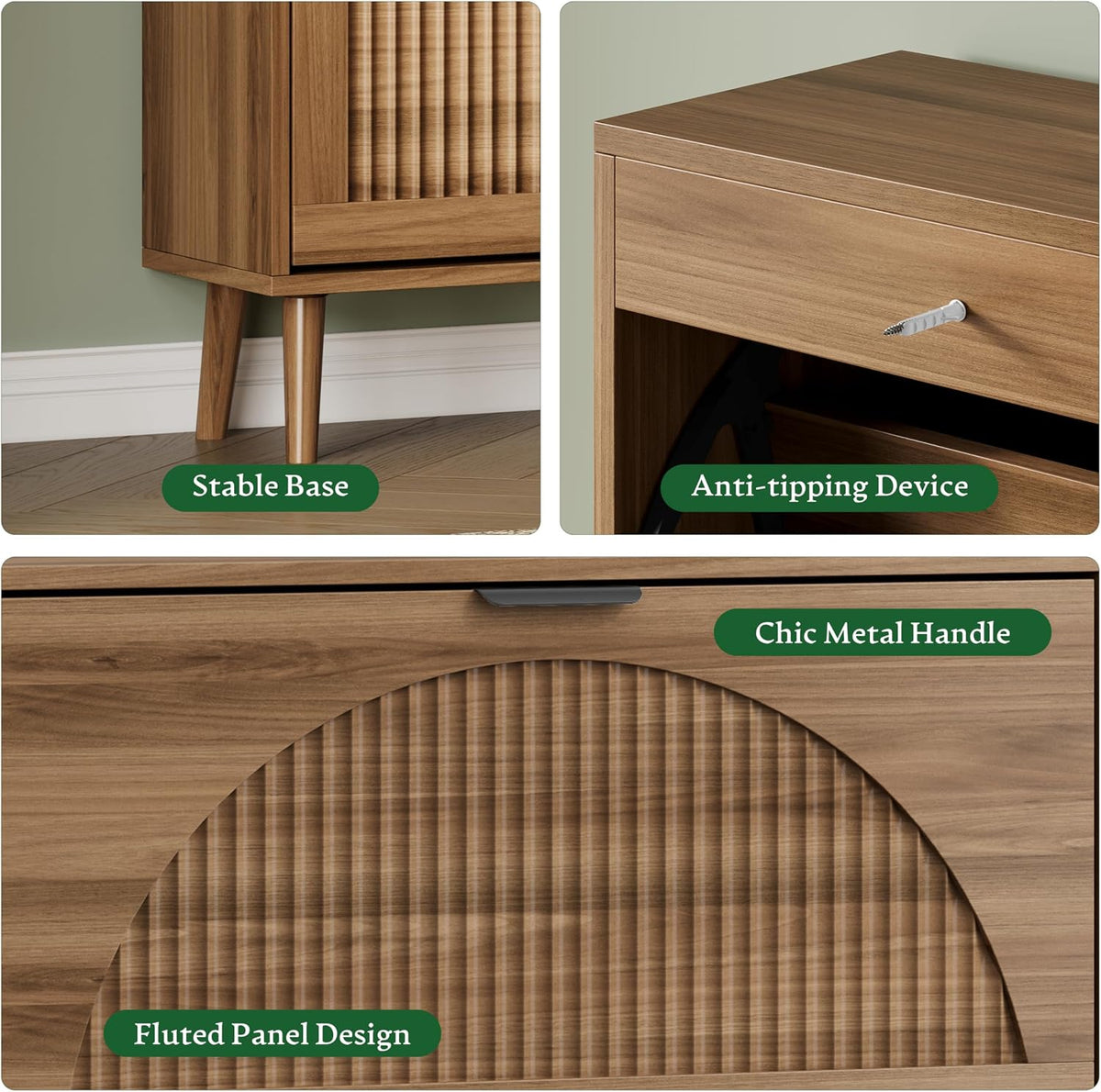 Xixini Shoe Storage Cabinet with 2 Flip Drawers, 36" Tall Narrow Wood Fl...