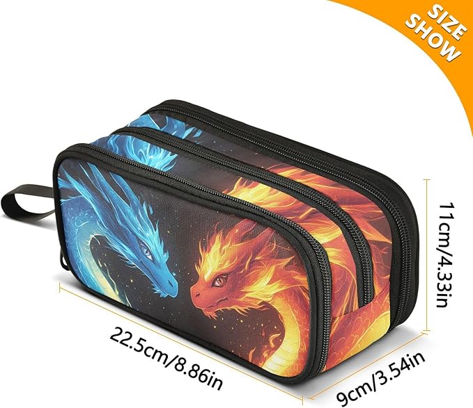BOENLE Dragons Red Blue Fire Eyes Pencil Case Box Boys Girls Large Pencil Pouch - Image 4