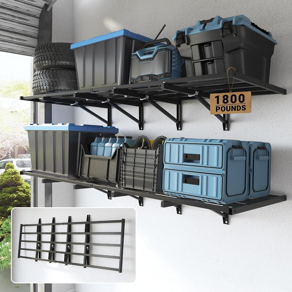 fleximounts fold-down 2-pack 2x6ft garage wall shelving, 1800lbs, main product view