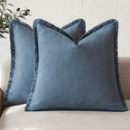 Foindtower Set of 2 Decorative Linen Fringe Throw Pillow Covers Cozy Farmhouse